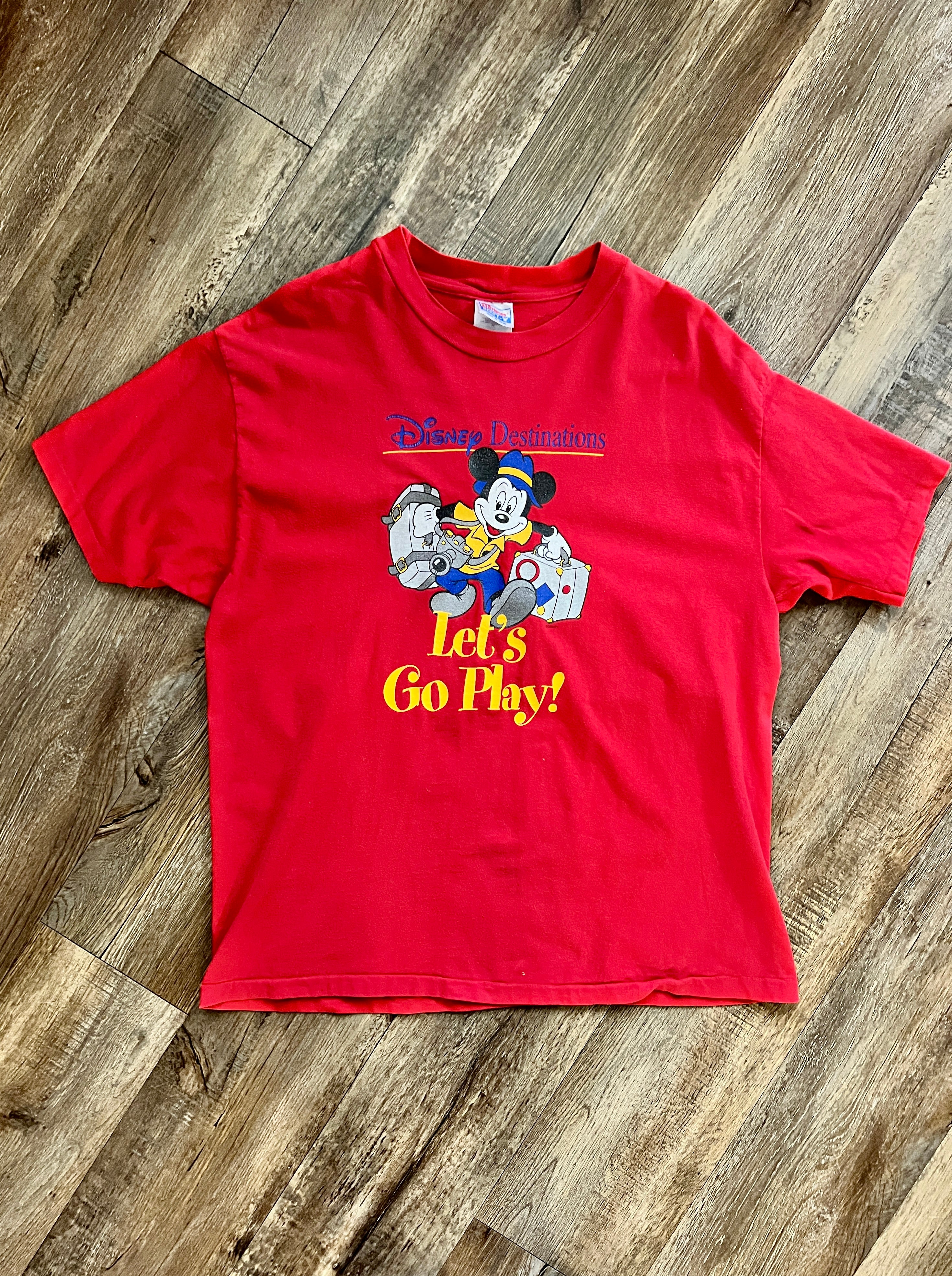 255 - Red Disney Destinations Let's Go Play Mickey Suitcase Shirt - XL