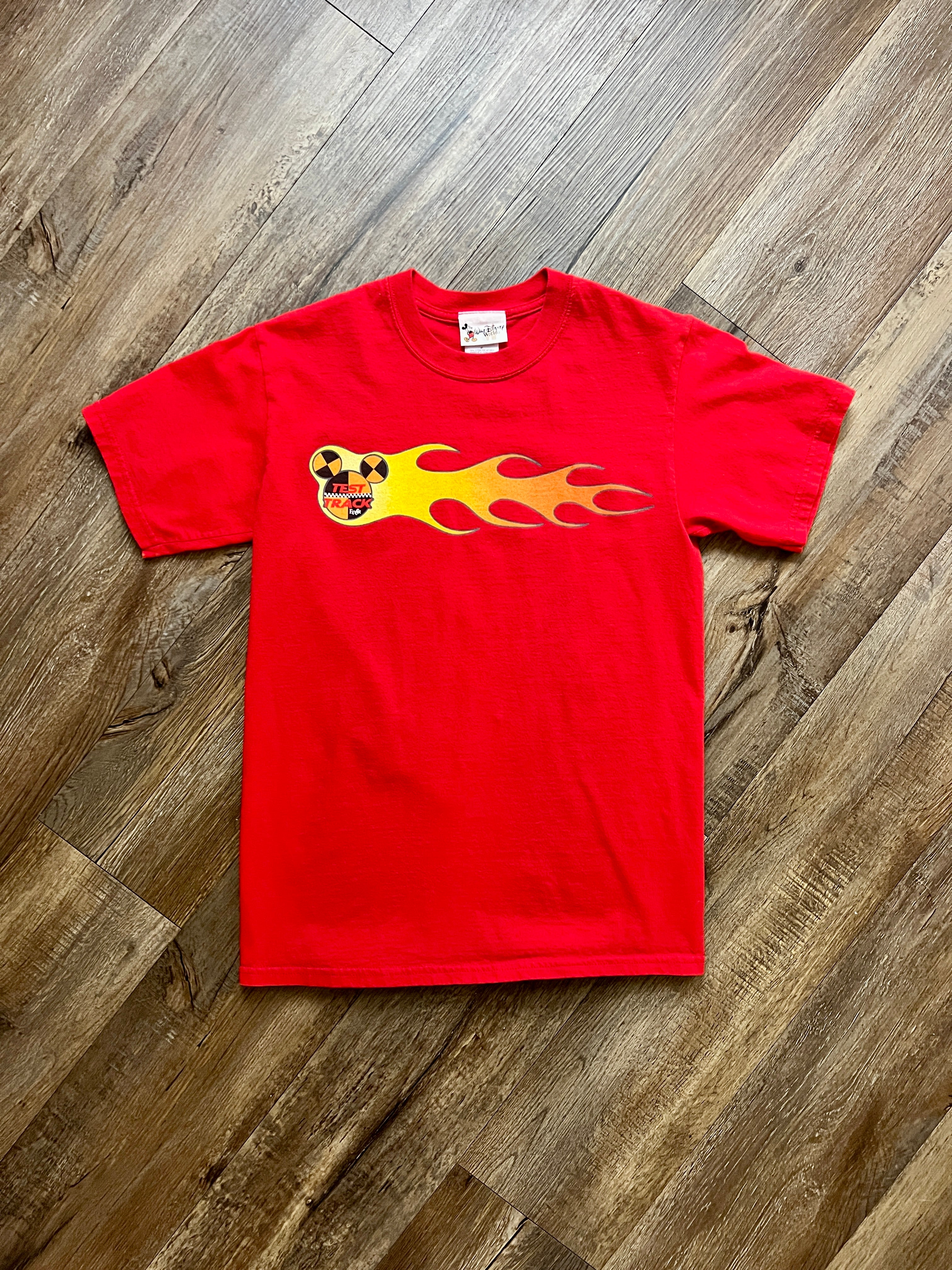 254 -Red Test Track Flame Mickey Head Shirt - S