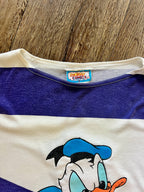 870 -White & Blue Donald Duck Climbing Through Stripes Shirt - M