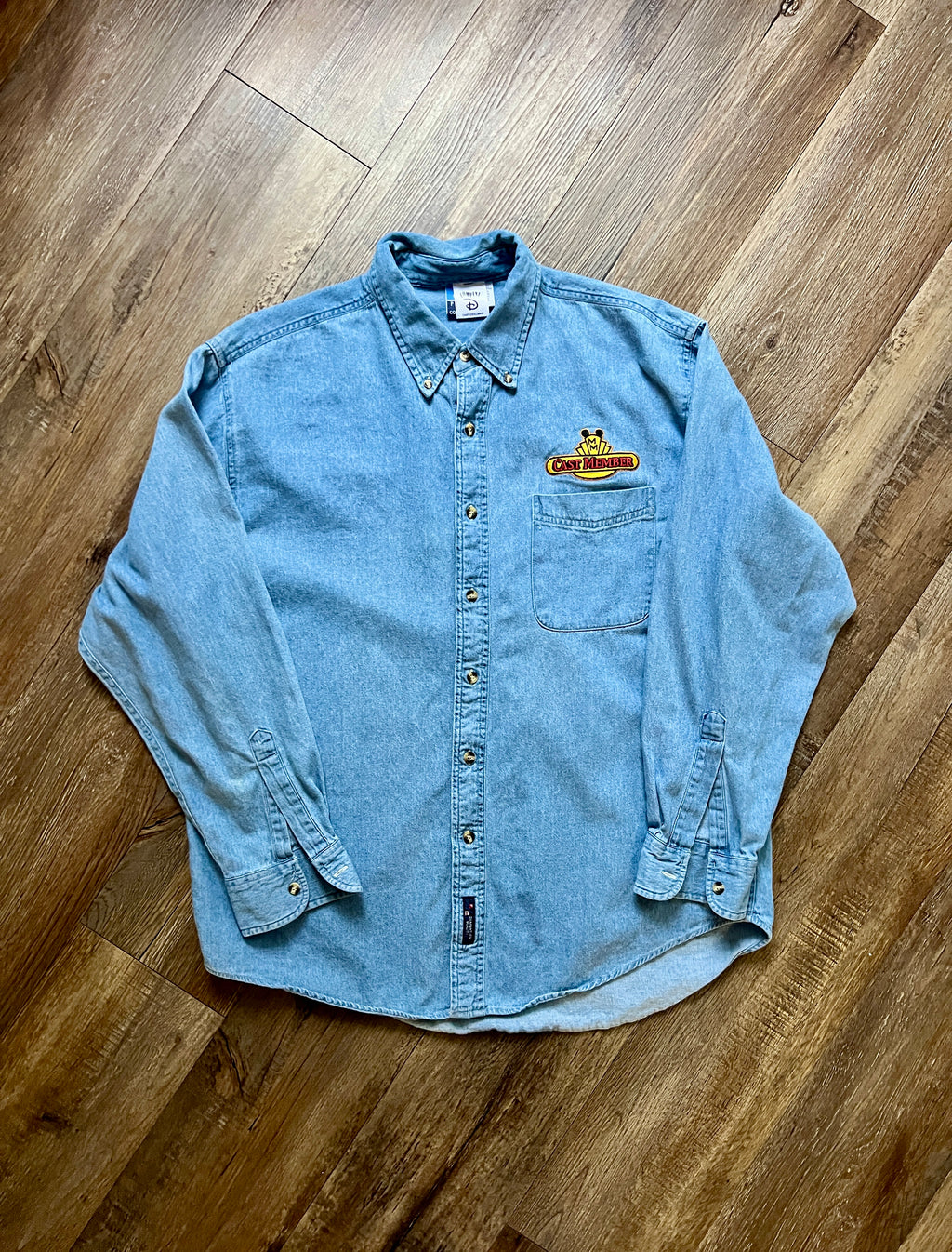 280 - Denim Embroidered MM Cast Member Button Down - L