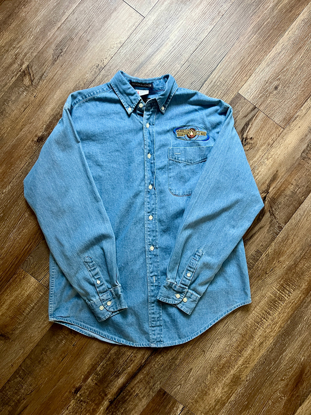 281 -Denim Embroidered Mission Space Button Down - M