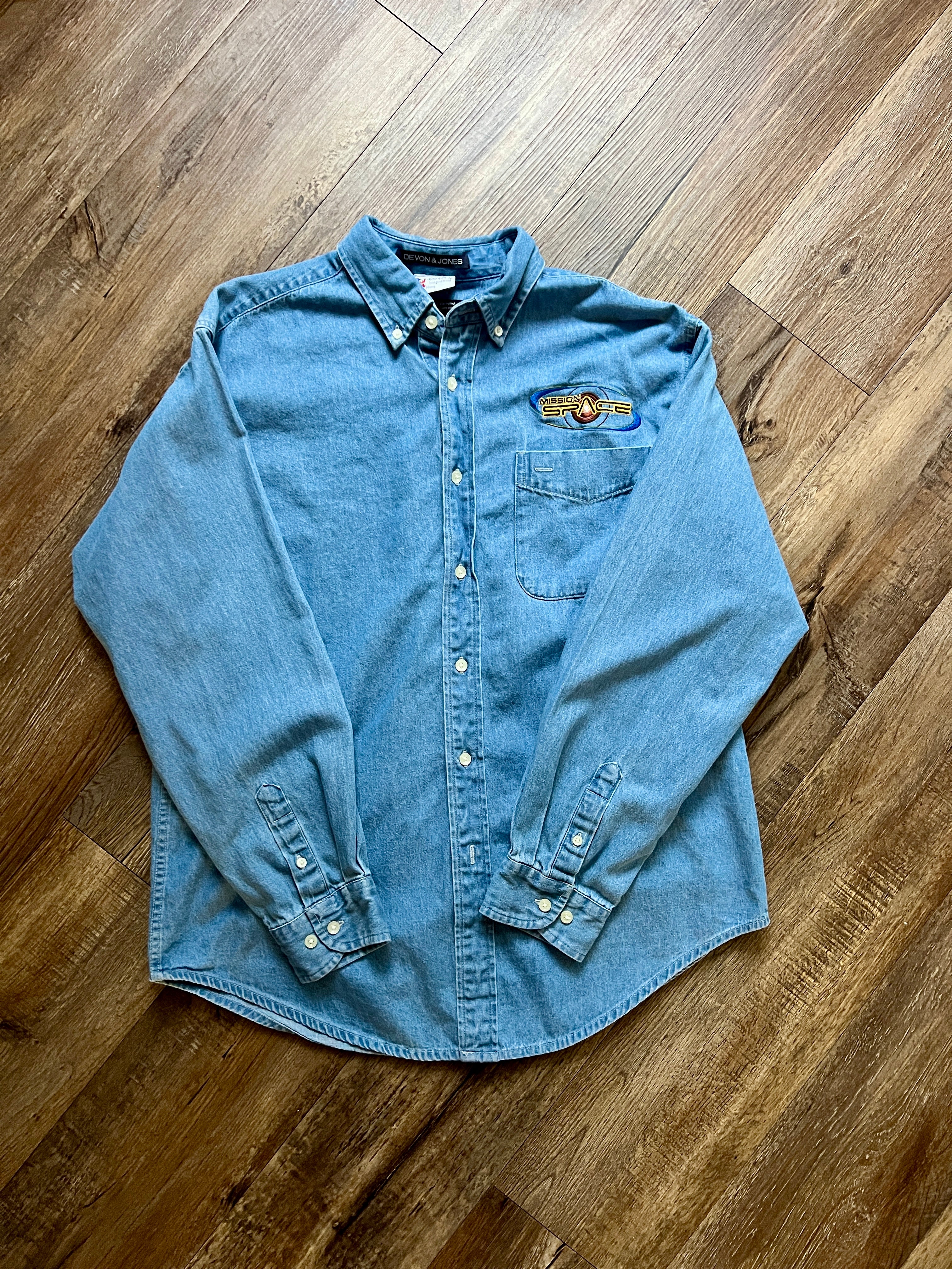 281 -Denim Embroidered Mission Space Button Down - M