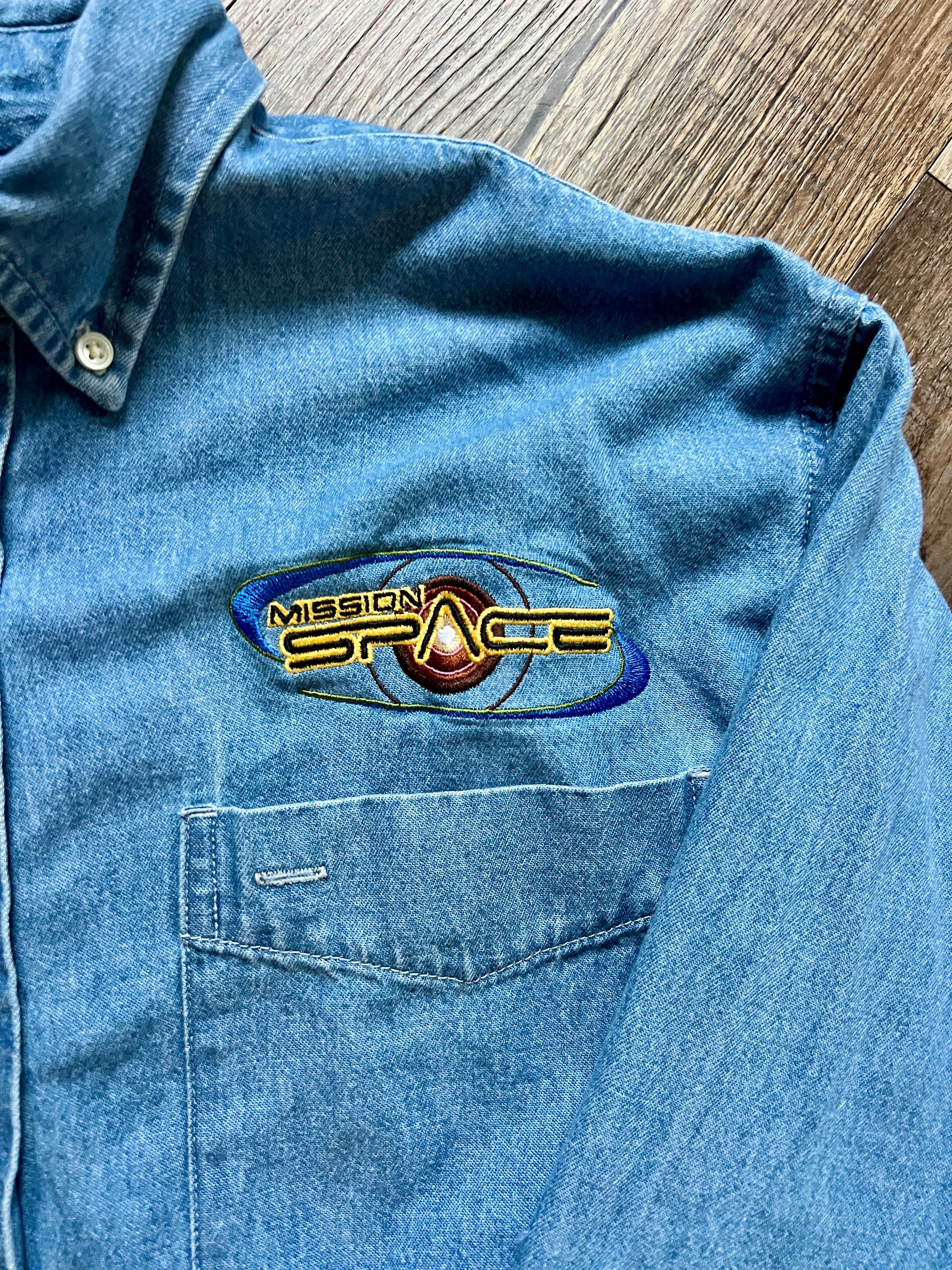 281 -Denim Embroidered Mission Space Button Down - M