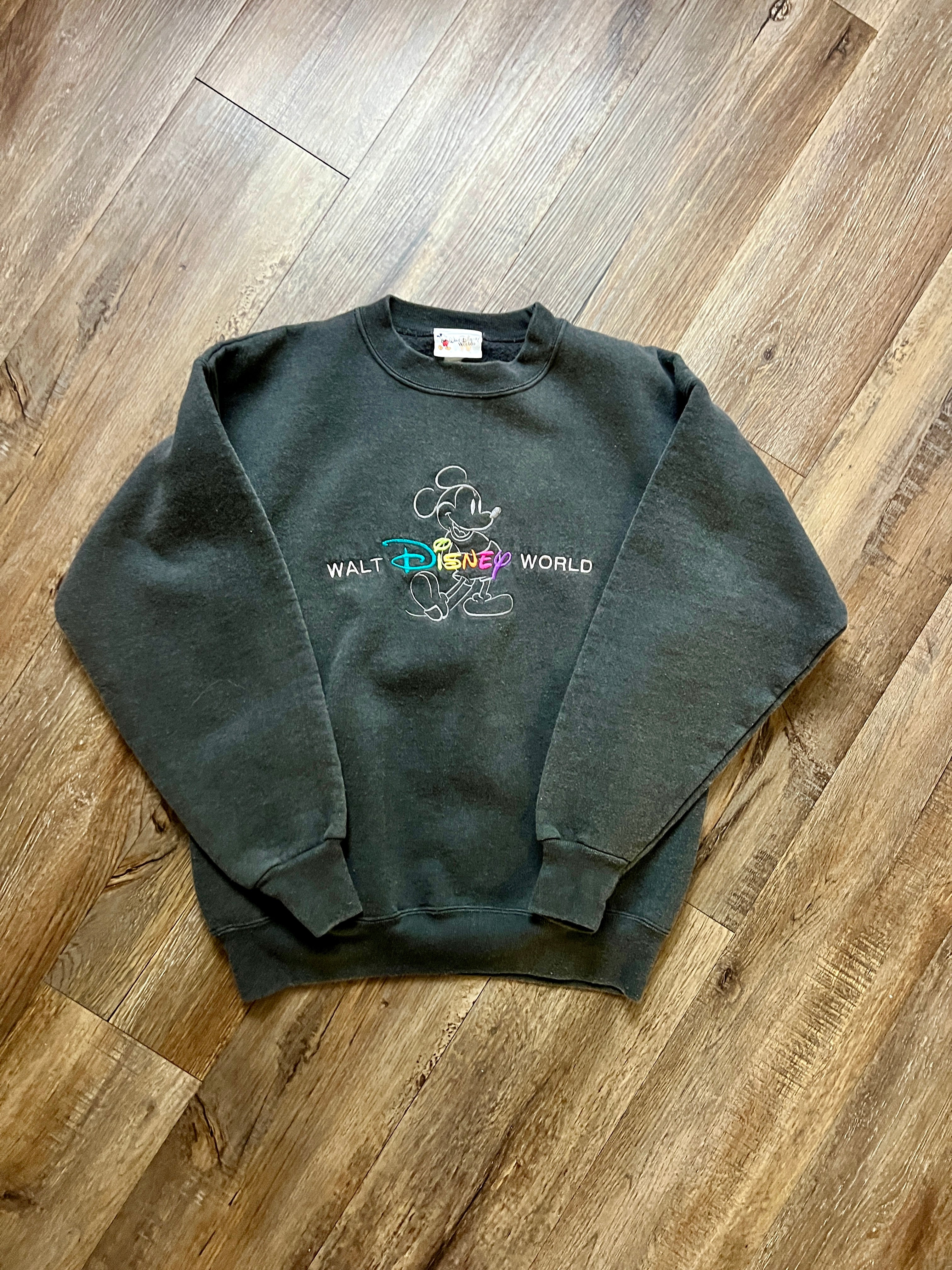 282 -Grey Embroidered Mickey Mouse Rainbow WDW Logo Crewneck - M