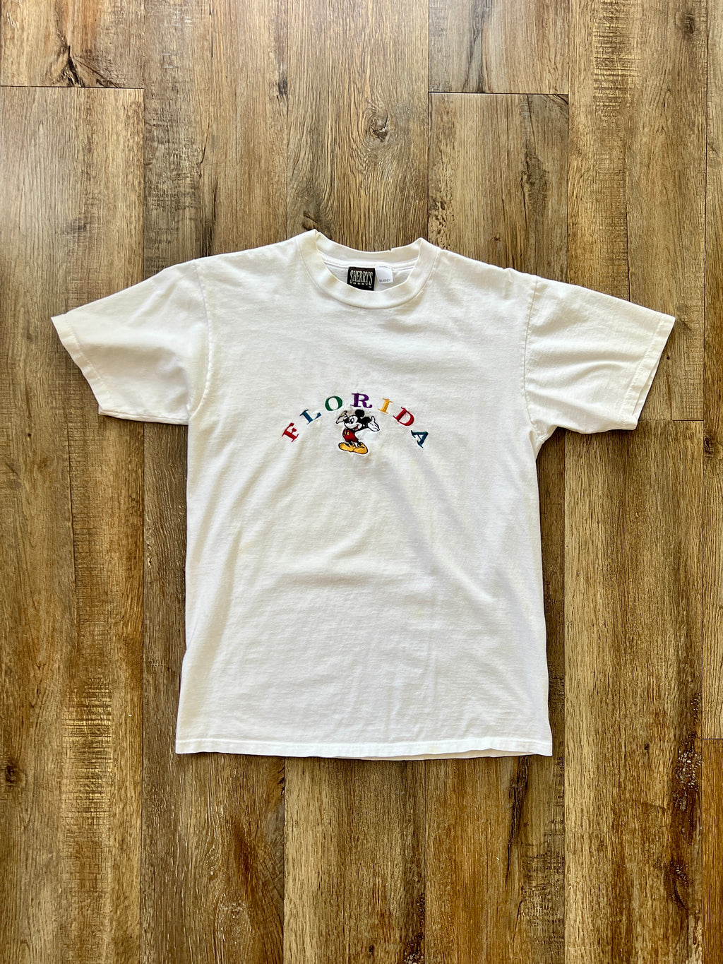 114 -White Embroidered Florida Mickey Tee
