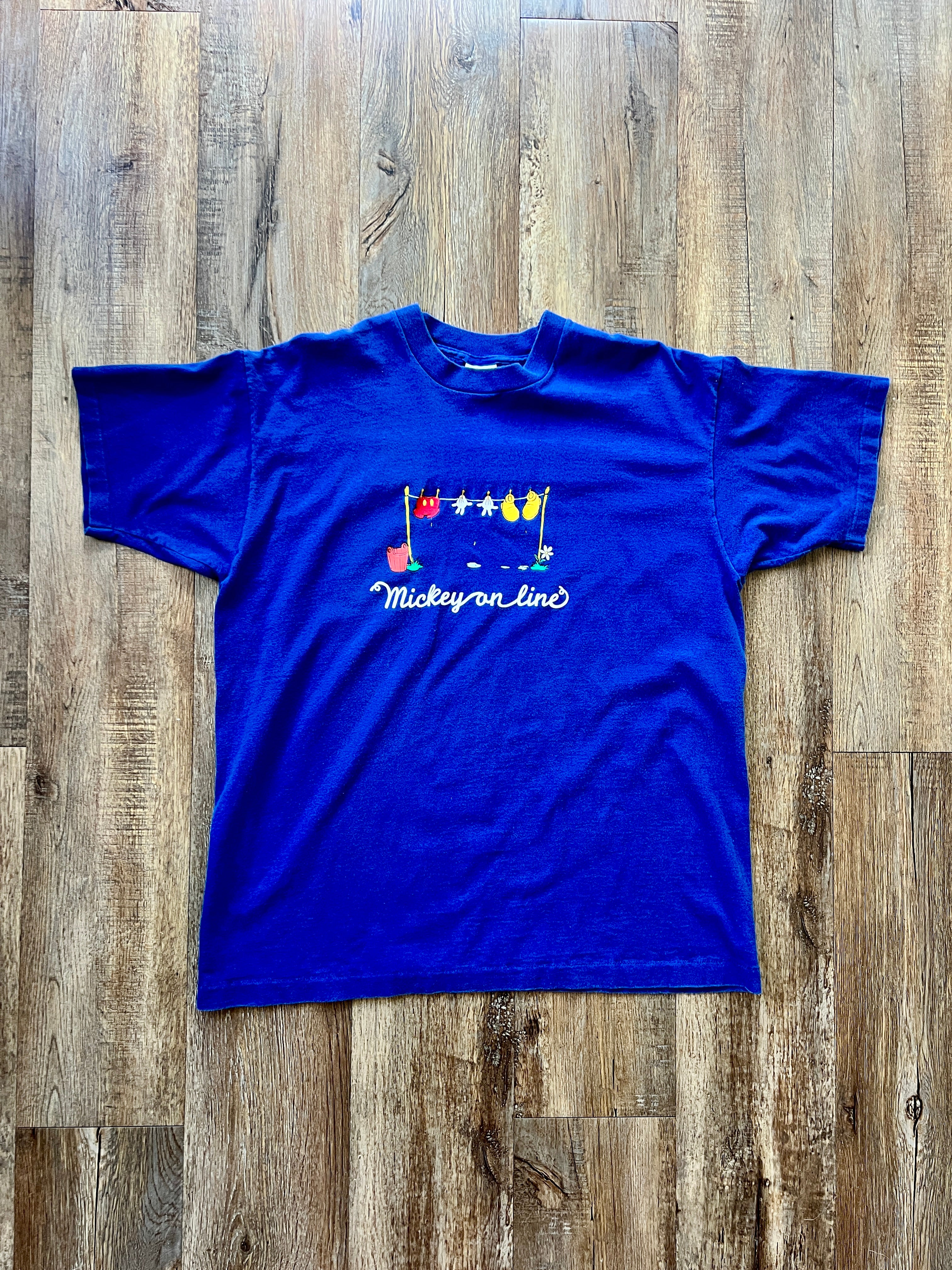 129 -Blue Embroidered Mickey On Line Tee - OSFA