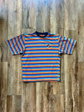 136 -Blue Orange Brown Striped Embroidered Mickey Tee - S