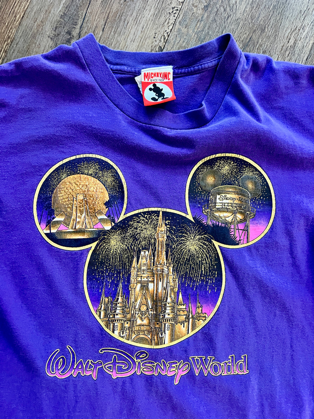 894 -Purple MGM, EPCOT, Magic Kingdom Gold Mickey Head Shirt - XL