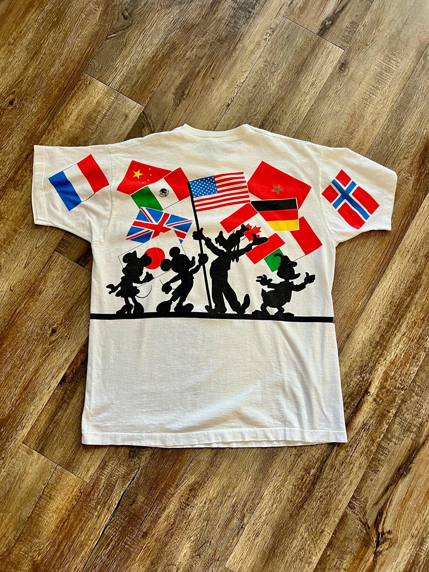 896 -White Mickey & Friends Silhouette EPCOT Center Front & Back Hit Shirt - OSFA