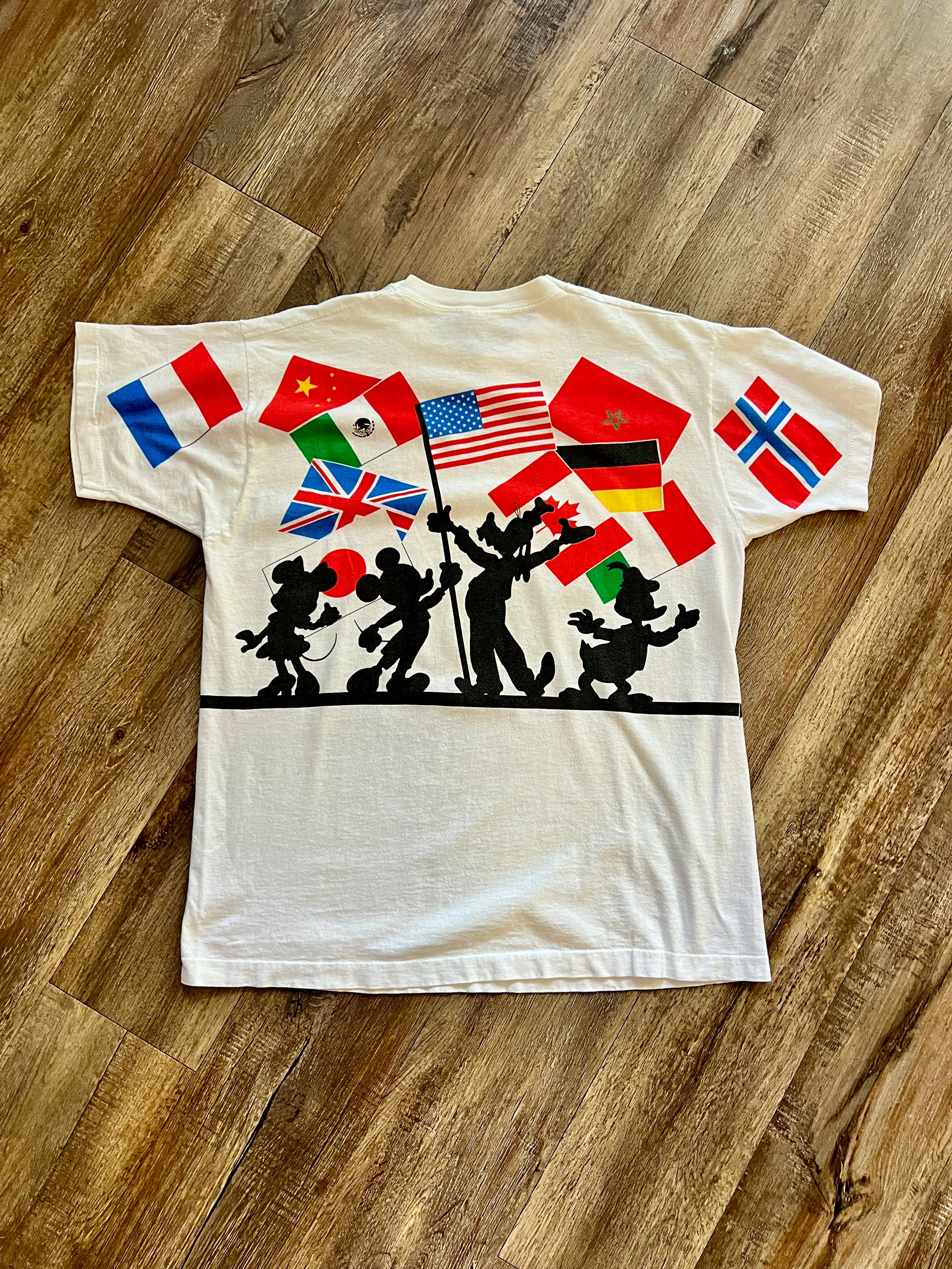 896 -White Mickey & Friends Silhouette EPCOT Center Front & Back Hit Shirt - OSFA