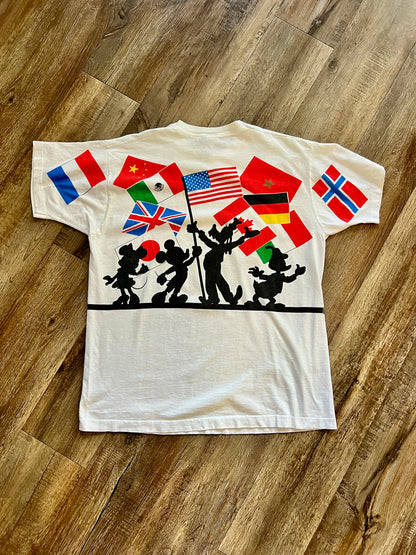 896 -White Mickey & Friends Silhouette EPCOT Center Front & Back Hit Shirt - OSFA