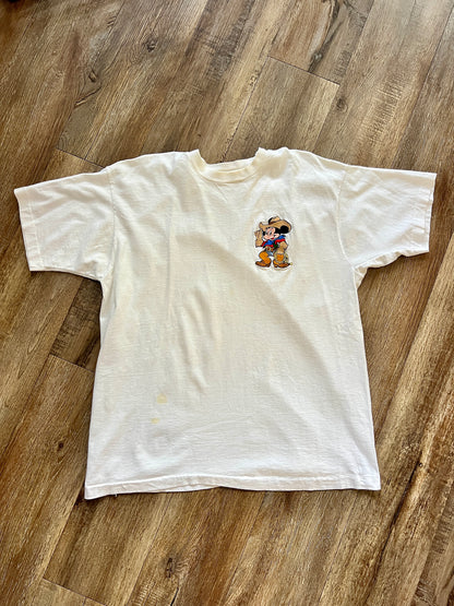 897 -White Embroidered Cowboy Mickey Pocket Shirt - XL