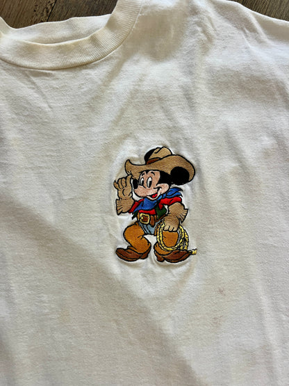 897 -White Embroidered Cowboy Mickey Pocket Shirt - XL