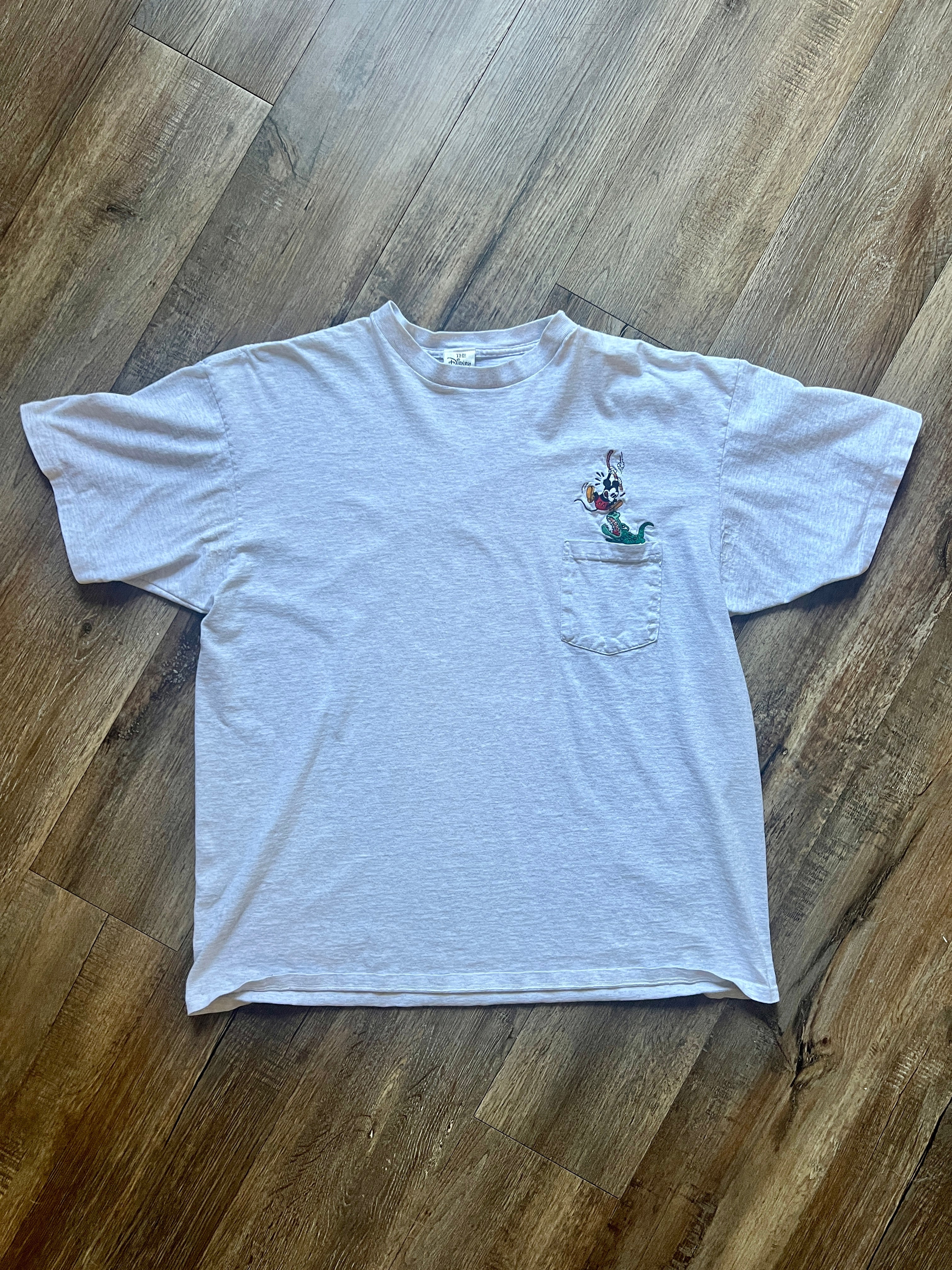 286 -Grey Embroidered Mickey Rope Alligator Pocket Tee - XL