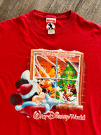 900 - Red Happy Holidays Window WDW Logo Shirt - L