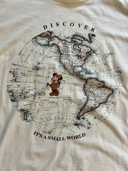 906 -White Discover it's a small world Globe Shirt - L/XL