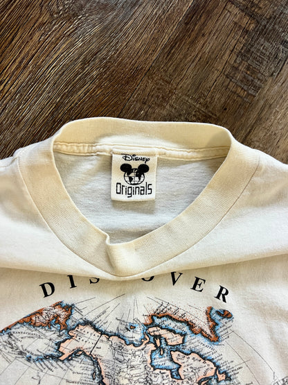 906 -White Discover it's a small world Globe Shirt - L/XL