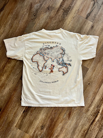 906 -White Discover it's a small world Globe Shirt - L/XL