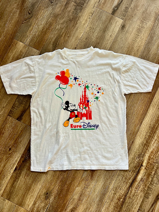 910 -White EuroDisney Mickey Balloon & Castle Shirt - NT/L