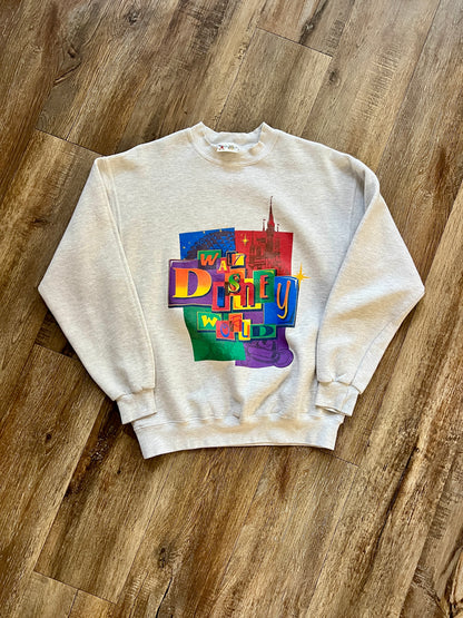 917 -Heather Grey Colorblock 4 Parks WDW Logo Crewneck - M