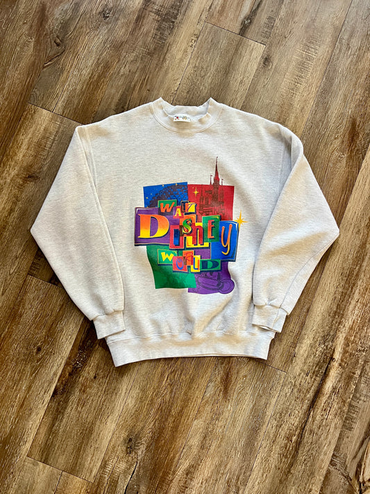 917 -Heather Grey Colorblock 4 Parks WDW Logo Crewneck - M