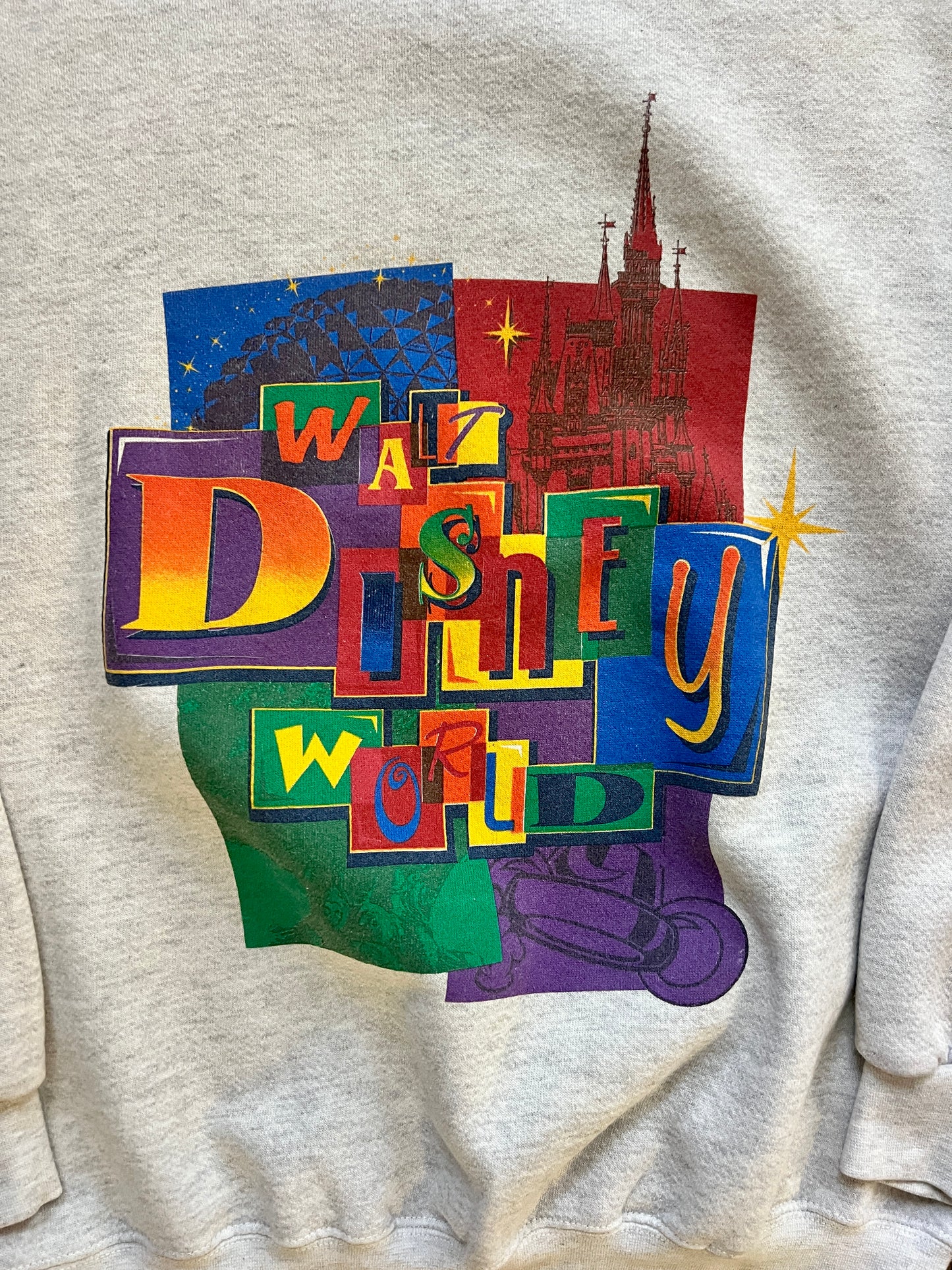 917 -Heather Grey Colorblock 4 Parks WDW Logo Crewneck - M