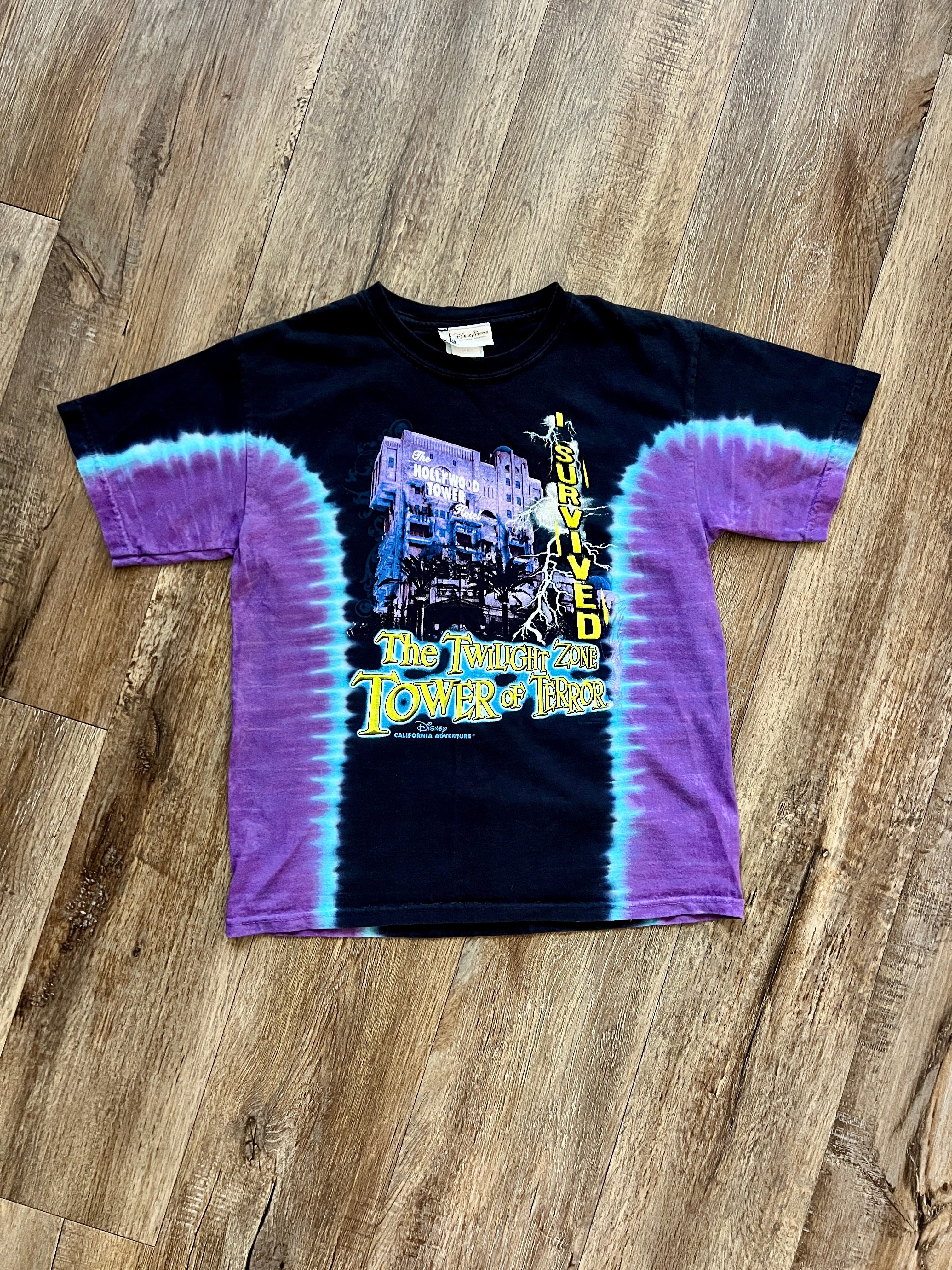 925 - KIDS Black & Purple Tie-Dye I Survived Tower of Terror Shirt - YM