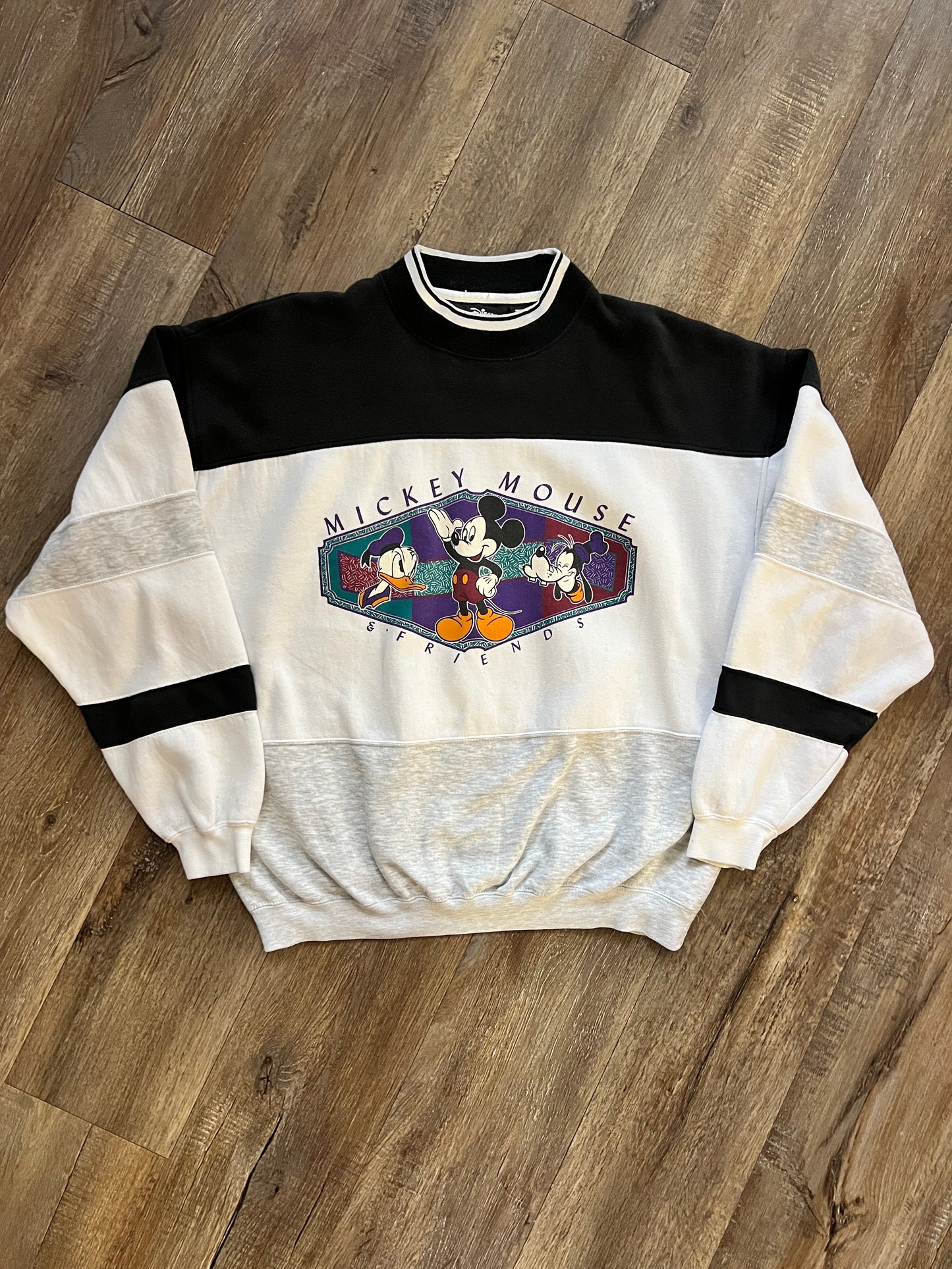933 -Black, White, Grey Mickey Mouse Friends Crewneck - L/XL