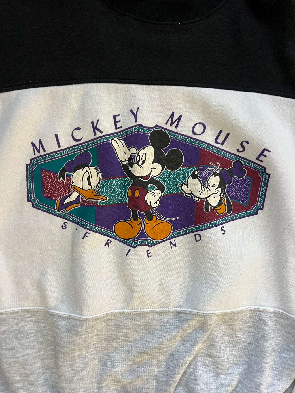 933 -Black, White, Grey Mickey Mouse Friends Crewneck - L/XL