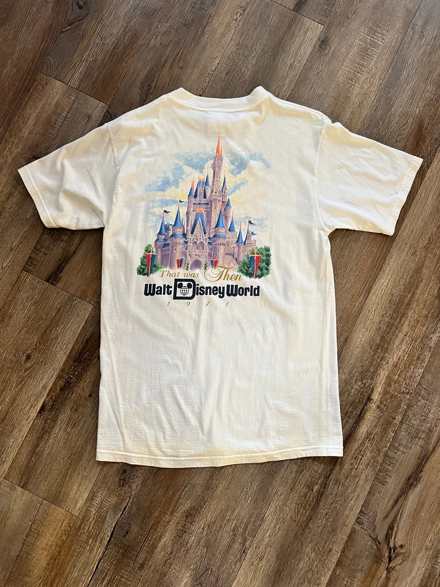 935 -White This Is Now That Was Then 25th Anniversary Cinderella Castle Shirt - L