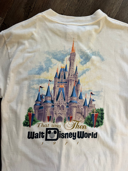 935 -White This Is Now That Was Then 25th Anniversary Cinderella Castle Shirt - L