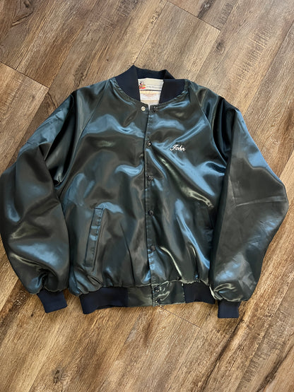 940 -Blue Satin Embroidered Reedy Creek Energy Services Bomber Jacket - L