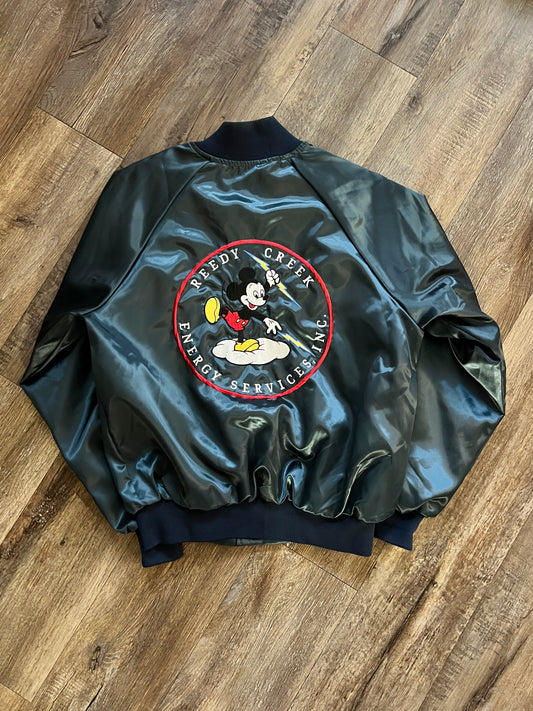 940 -Blue Satin Embroidered Reedy Creek Energy Services Bomber Jacket - L