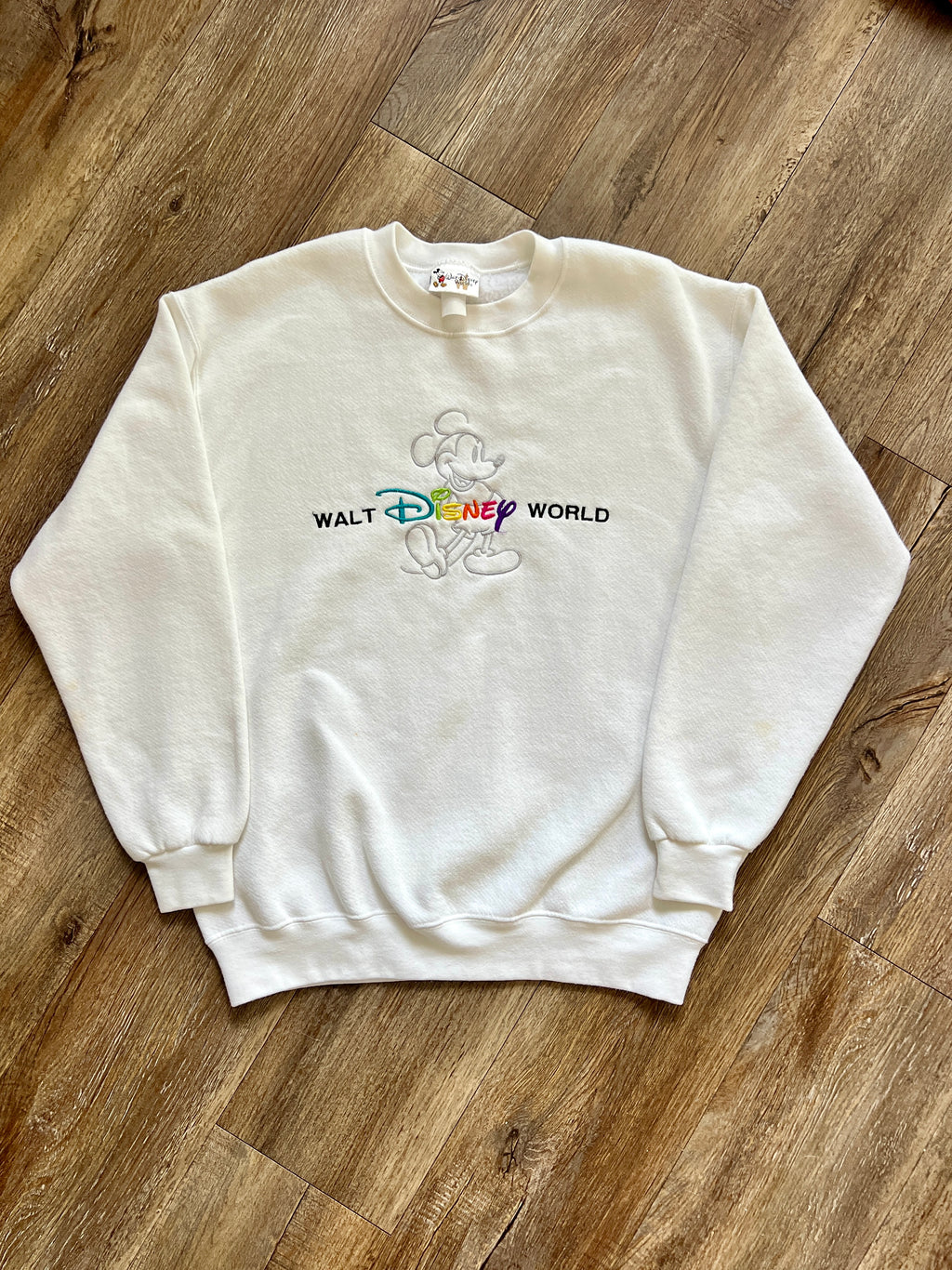 1273 - White Embroidered WDW Logo Mickey Crewneck - NT / S