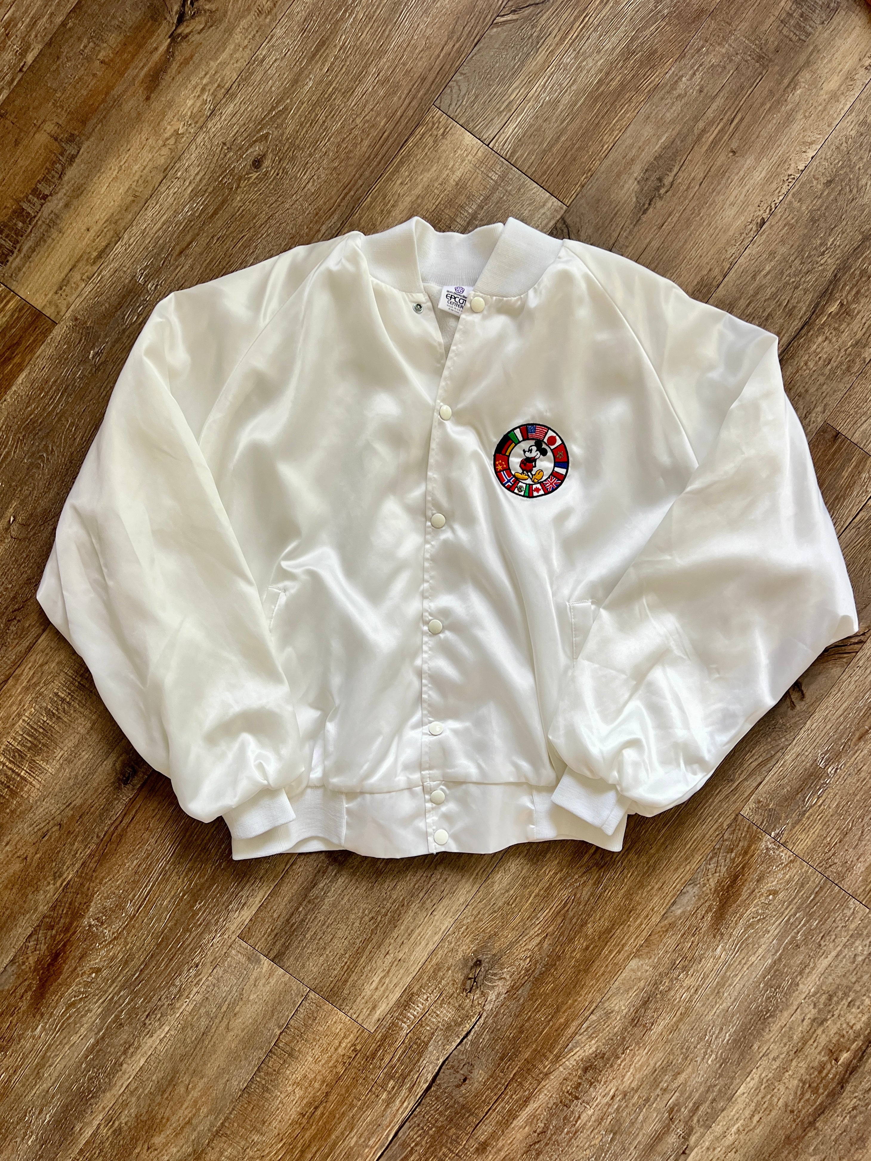 1274 - White Embroidered Satin EPCOT Mickey Bomber  - XL
