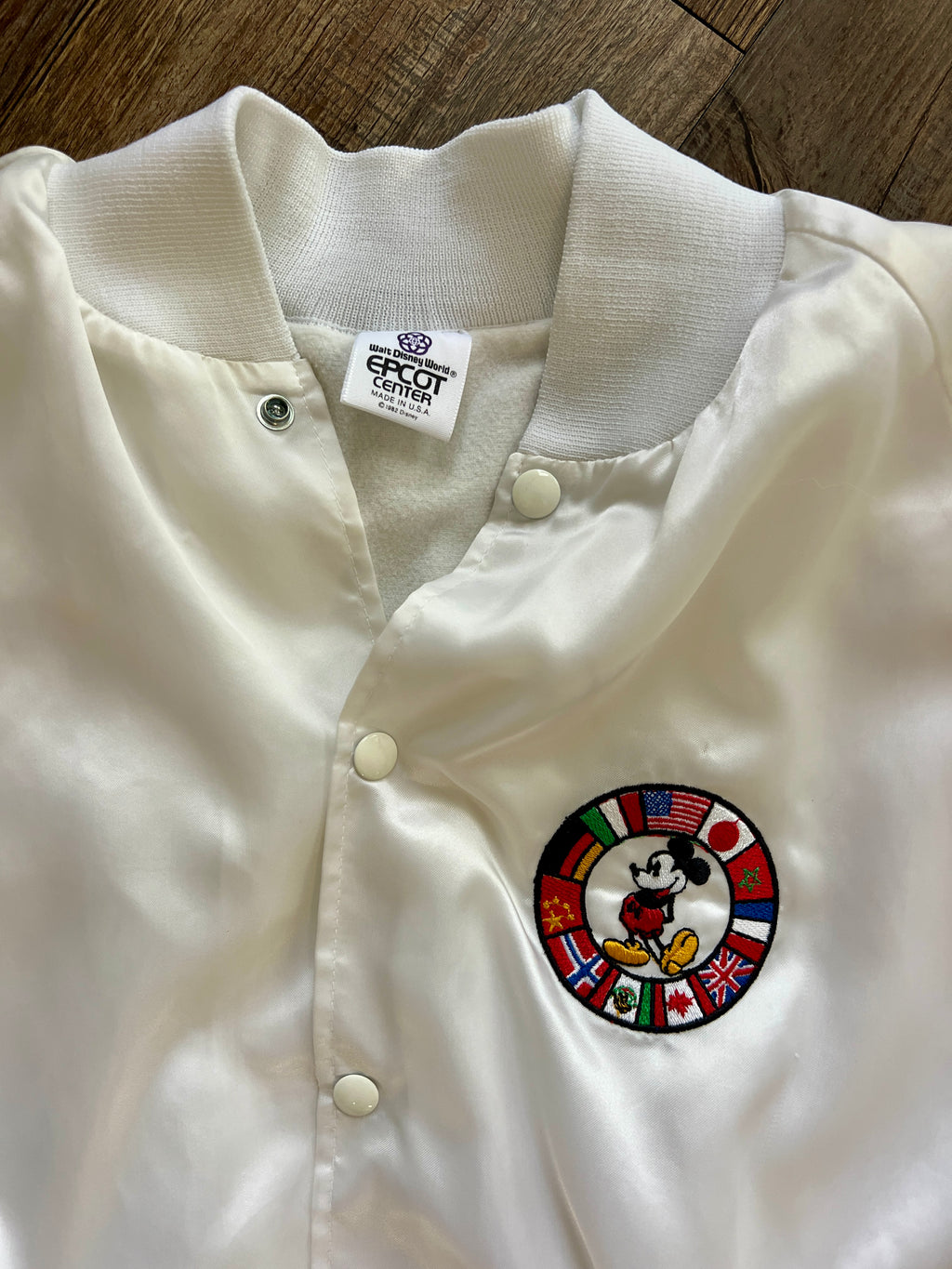 1274 - White Embroidered Satin EPCOT Mickey Bomber  - XL