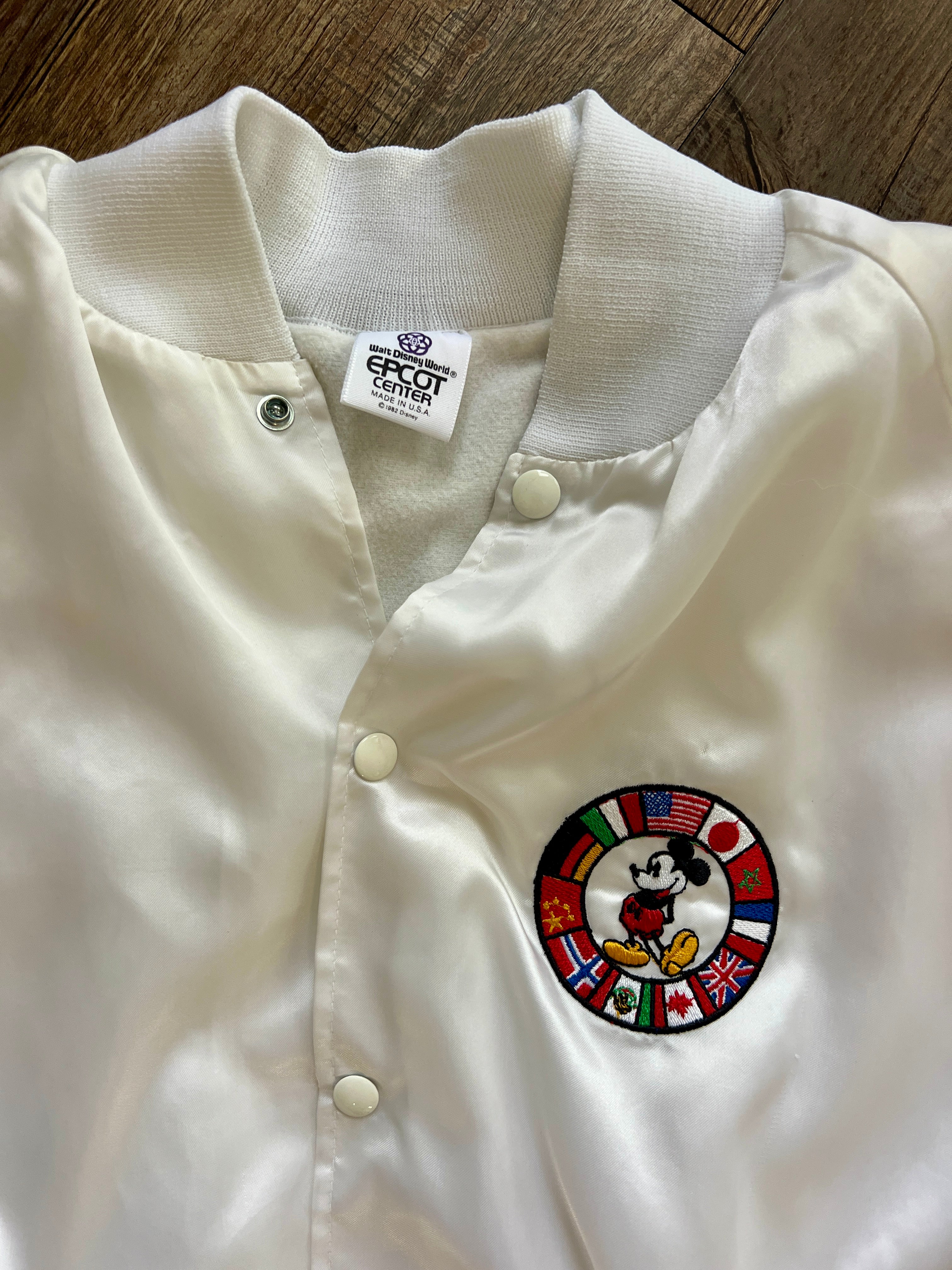 1274 - White Embroidered Satin EPCOT Mickey Bomber  - XL