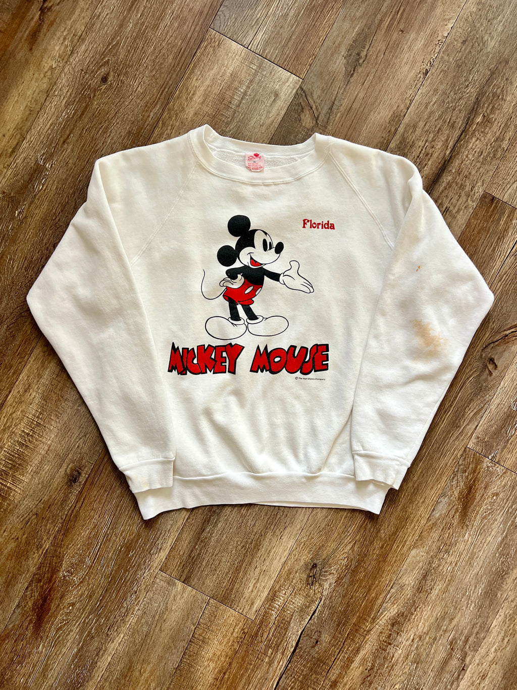 1275 - White Mickey Mouse Letter Florida Front & Back Hit Crewneck - XL
