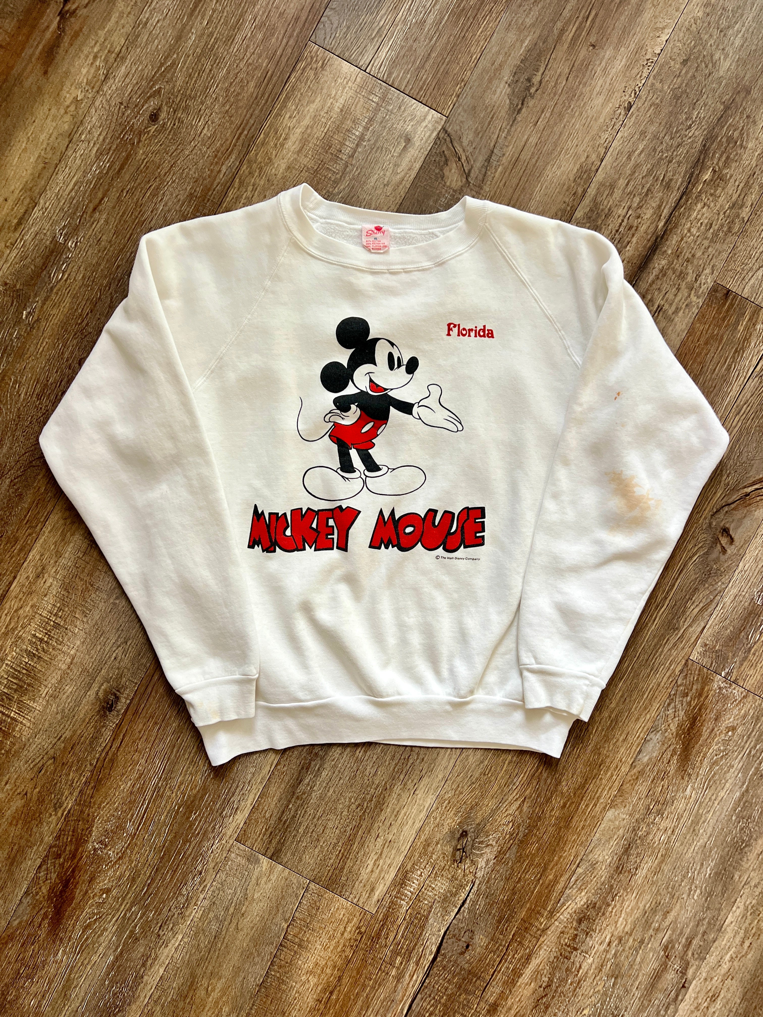 1275 - White Mickey Mouse Letter Florida Front & Back Hit Crewneck - XL