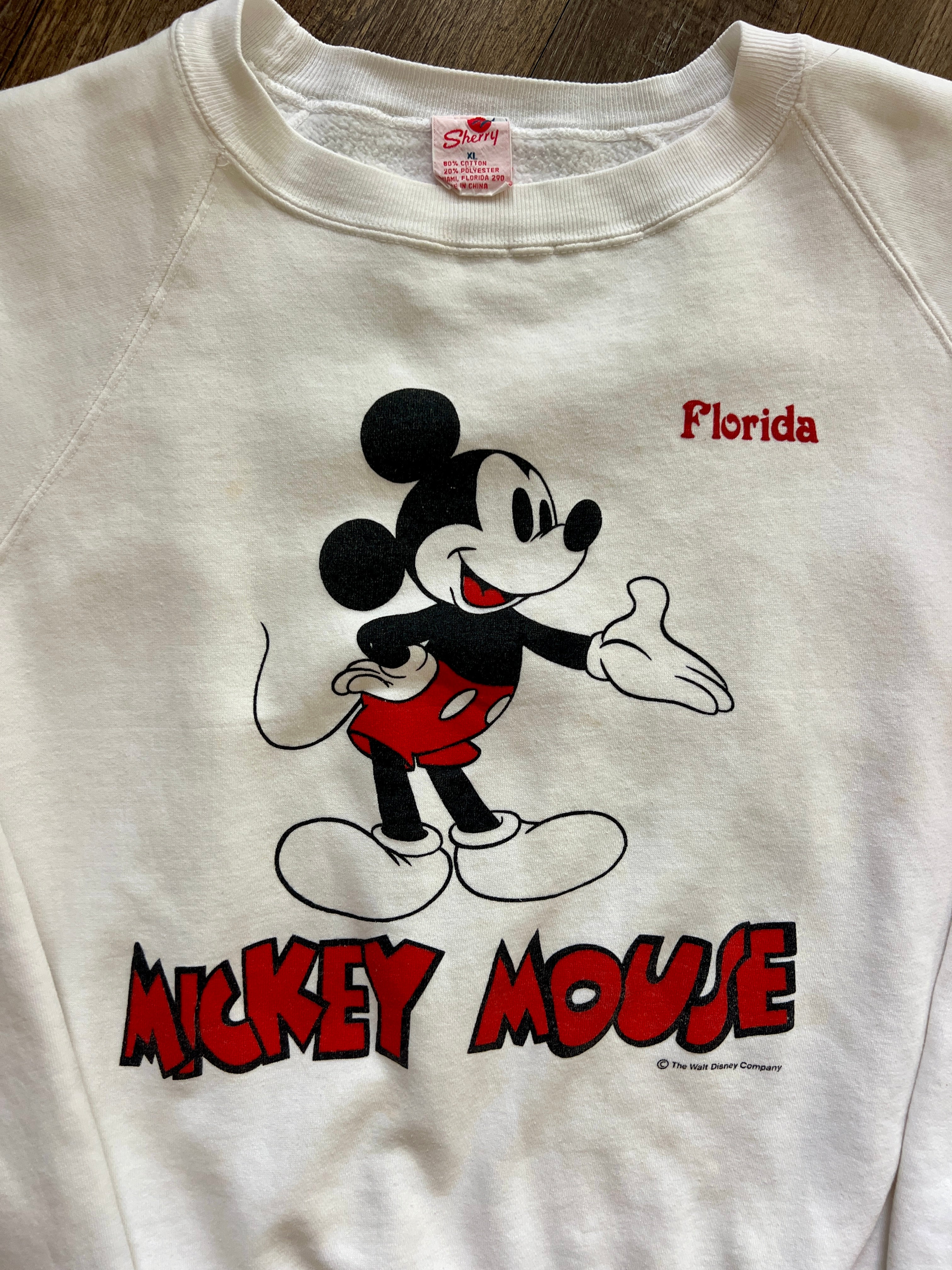 1275 - White Mickey Mouse Letter Florida Front & Back Hit Crewneck - XL