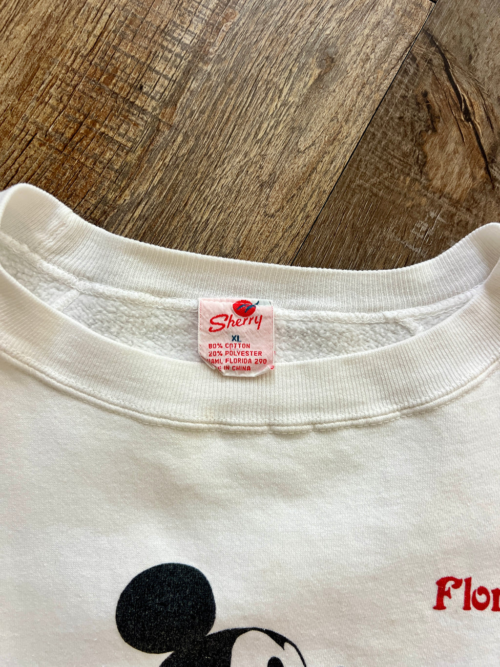 1275 - White Mickey Mouse Letter Florida Front & Back Hit Crewneck - XL