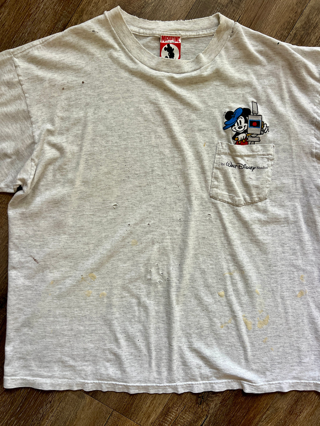 1278 - Grey Thrashed Embroidered Director Mickey WDW Studios Pocket Shirt - L/XL