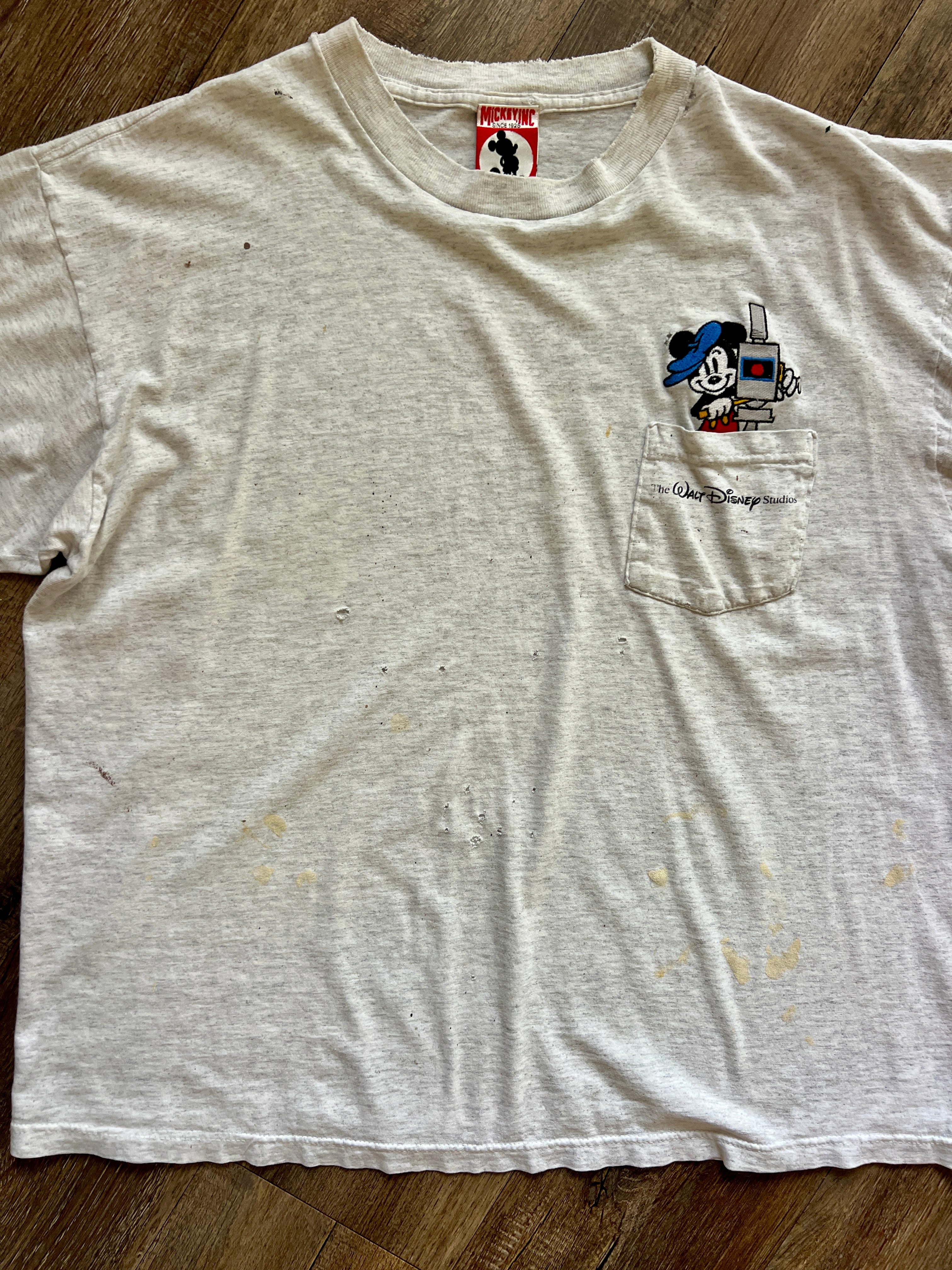 1278 - Grey Thrashed Embroidered Director Mickey WDW Studios Pocket Shirt - L/XL