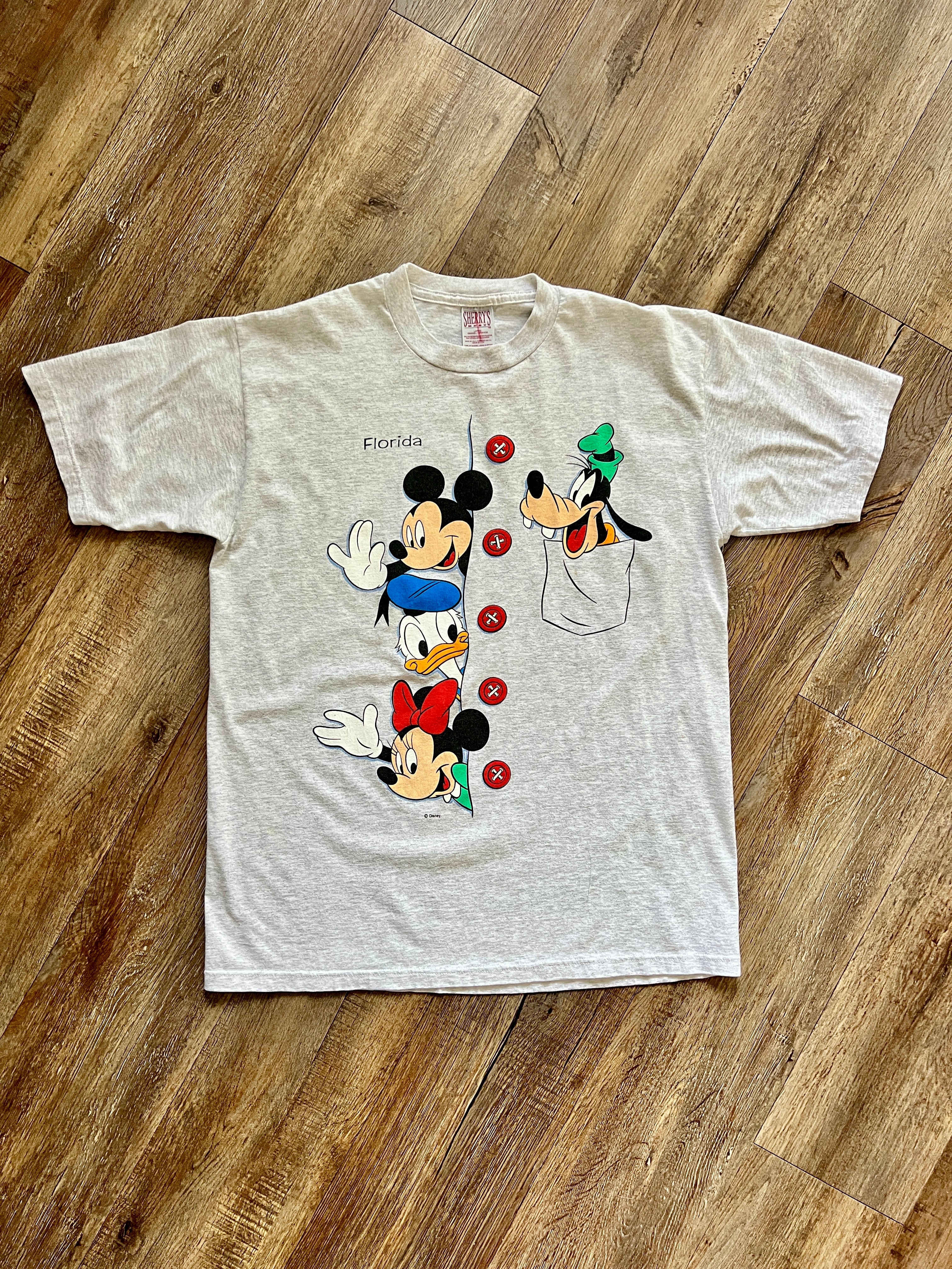 1279 - Grey Goofy, Mickey, & Donald Button Down Print Shirt - L