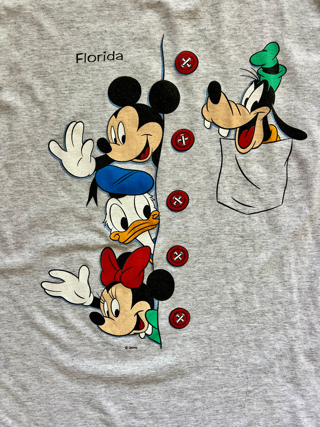 1279 - Grey Goofy, Mickey, & Donald Button Down Print Shirt - L