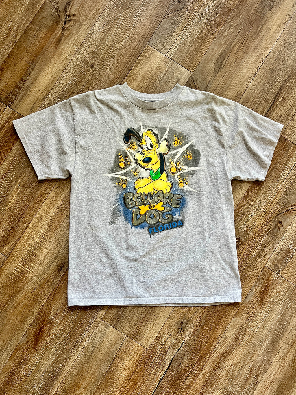 1282 - Grey Beware of Dog Pluto Shirt - L