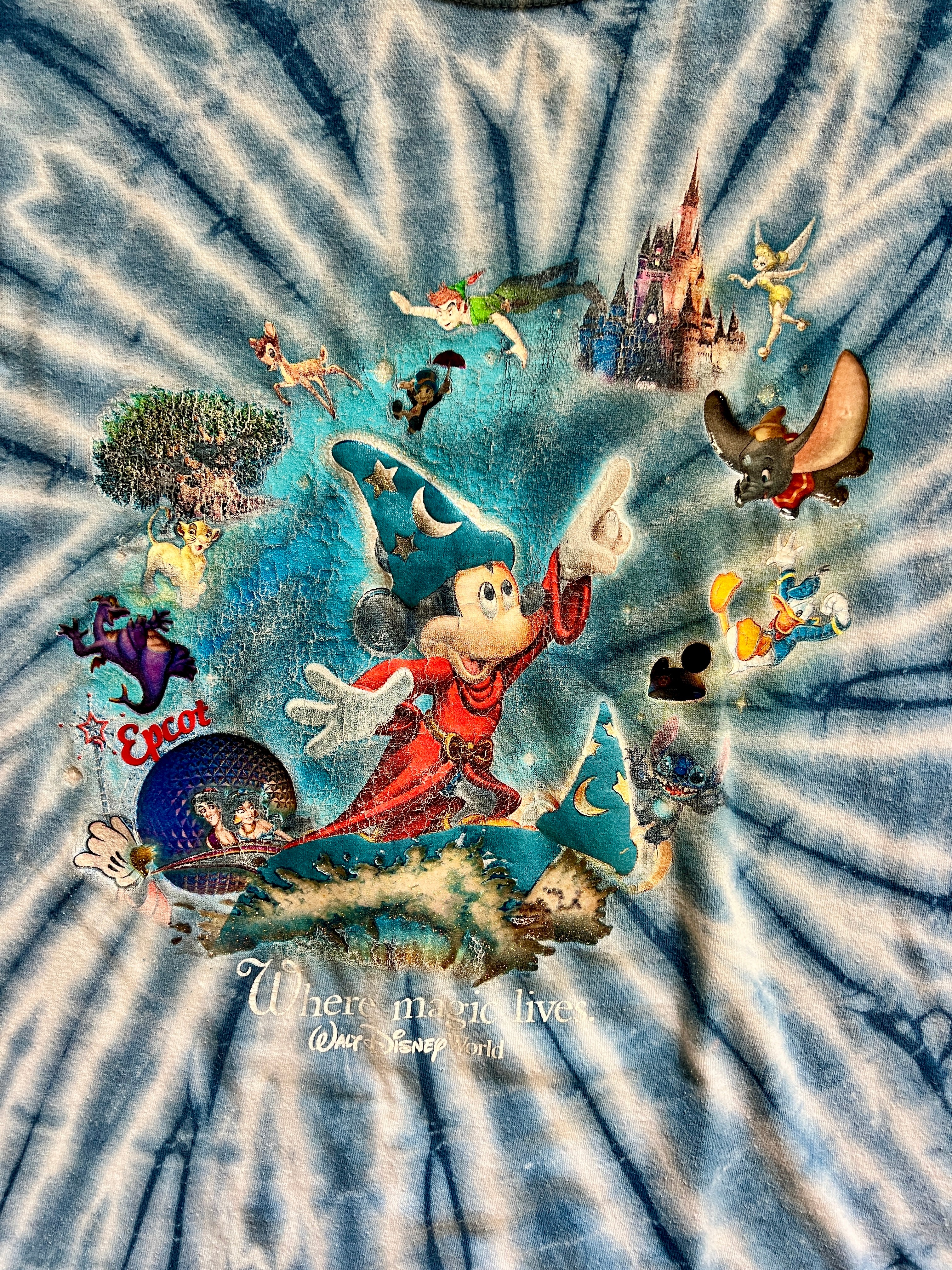 1284 - Blue & White Tie-Dye WDW Icons Sorcerer Mickey Shirt - S