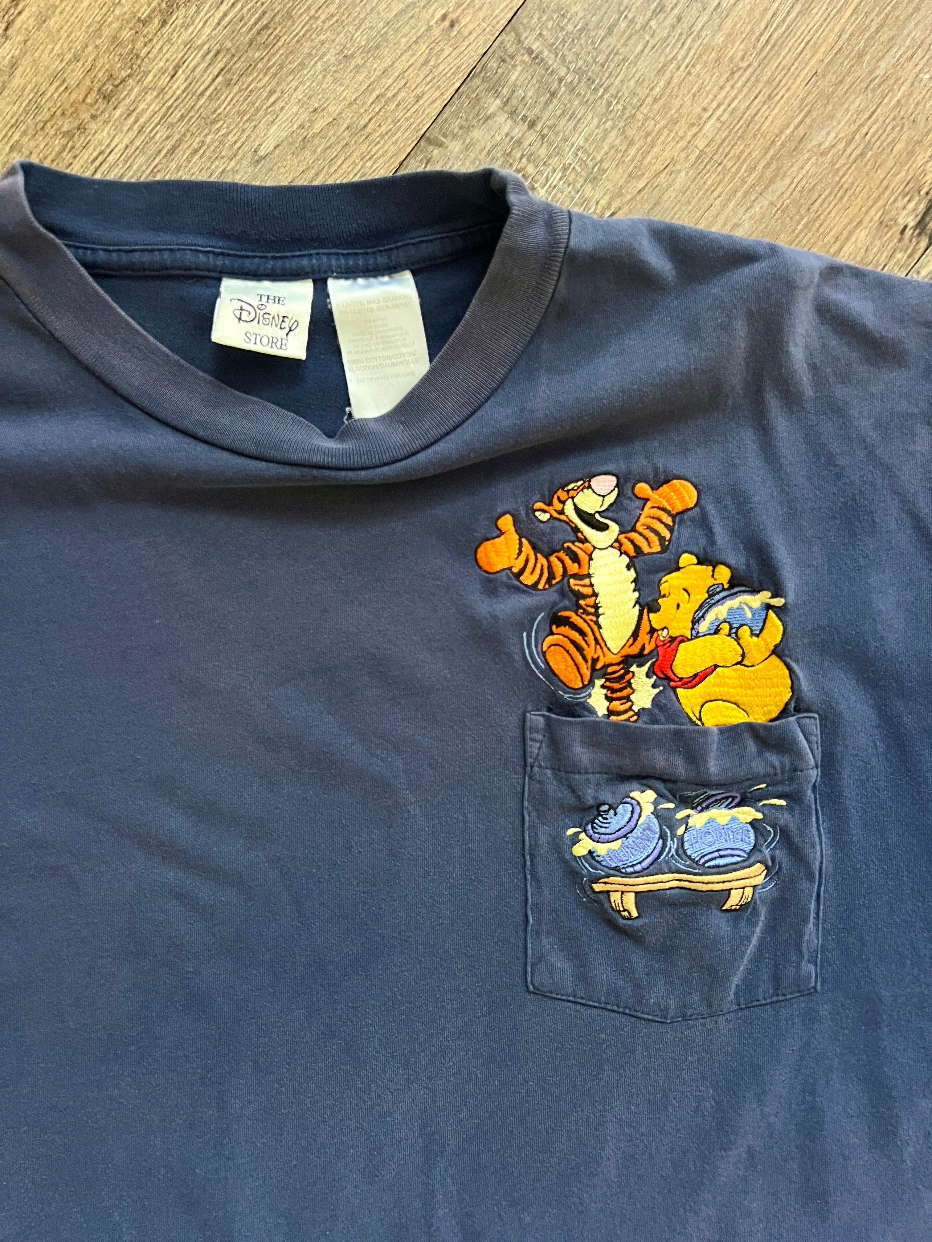 1287 - Navy Embroidered Winnie the Pooh & Tigger Spilling Hunny Pots Shirt - XL