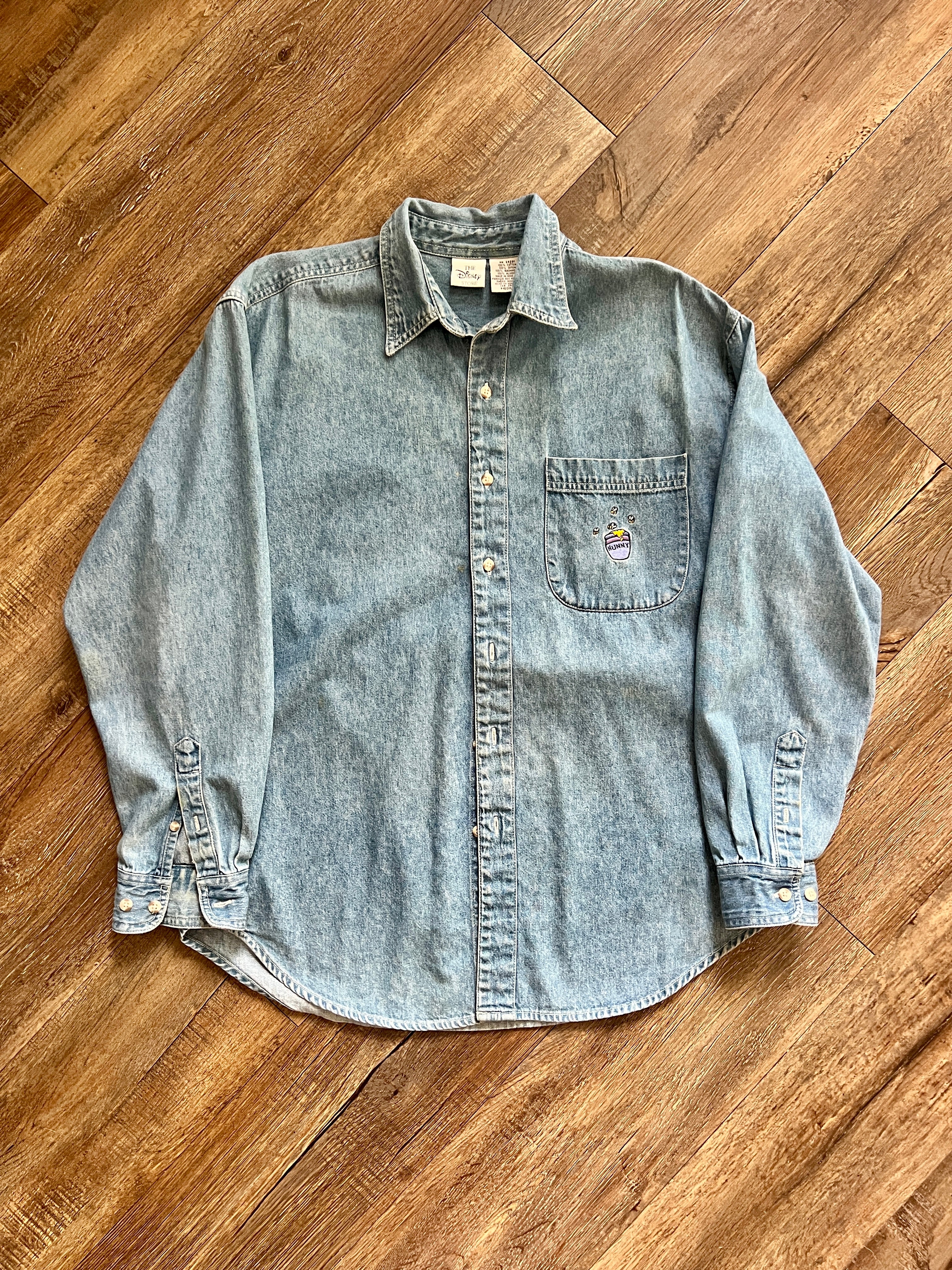 1293 - Denim Embroidered Winnie the Pooh & Friends Button Down - M