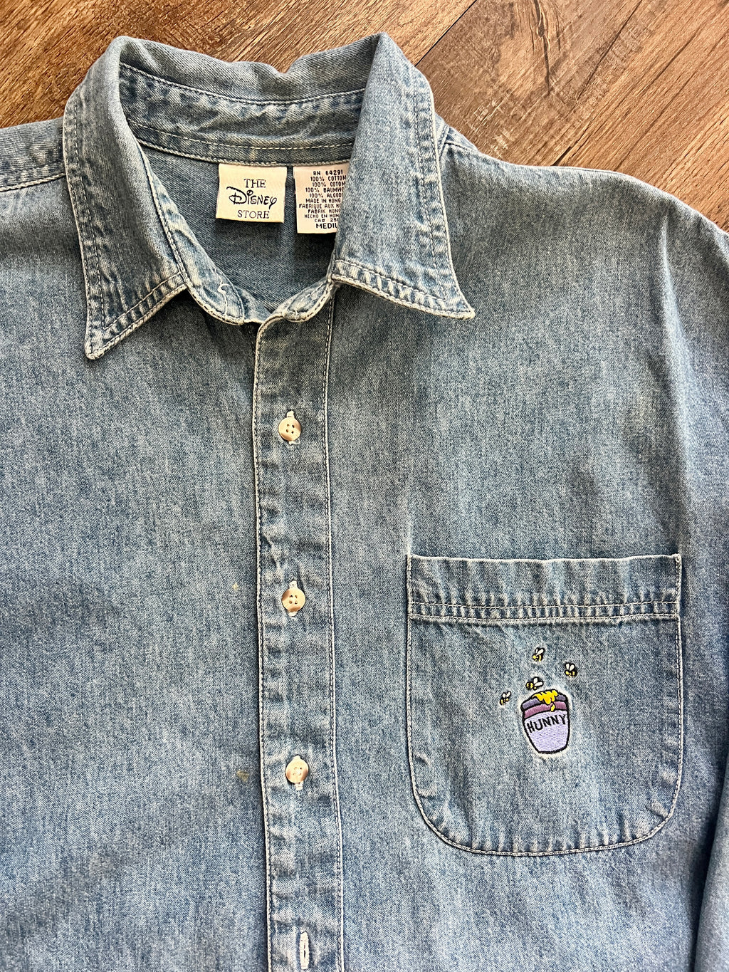 1293 - Denim Embroidered Winnie the Pooh & Friends Button Down - M